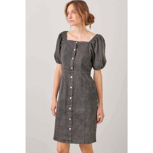 BUTTON FRONT PUFF SLEEVE DRESS - Picture 4 of 6